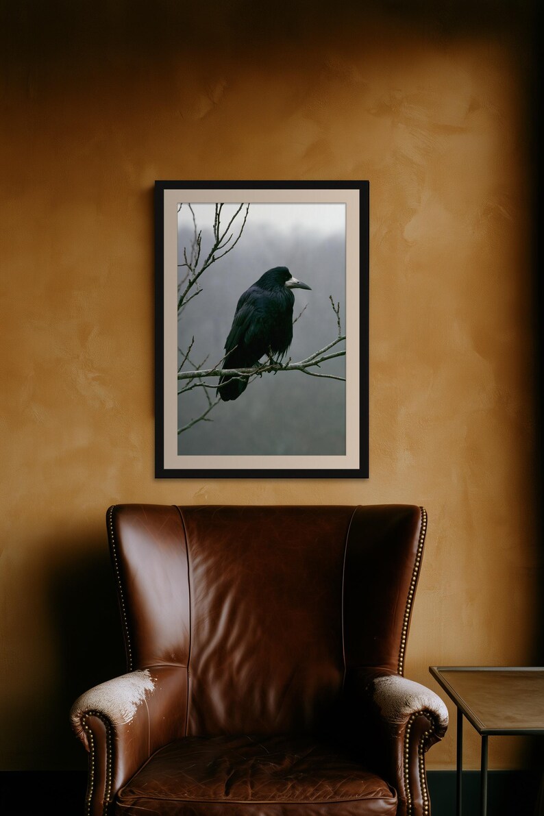 Rook on Ash Branch Print, Gothic Cottagecore Bird Art (Digital Download) image 7
