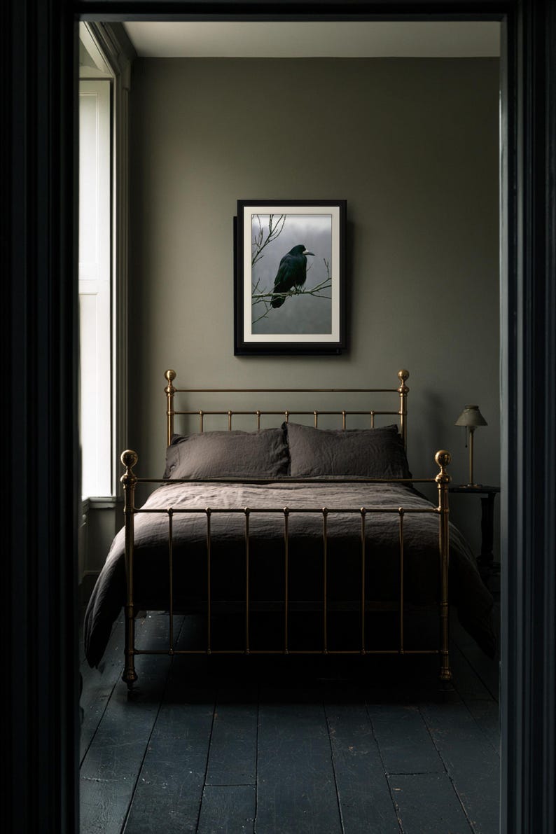 Rook on Ash Branch Print, Gothic Cottagecore Bird Art (Digital Download) image 3