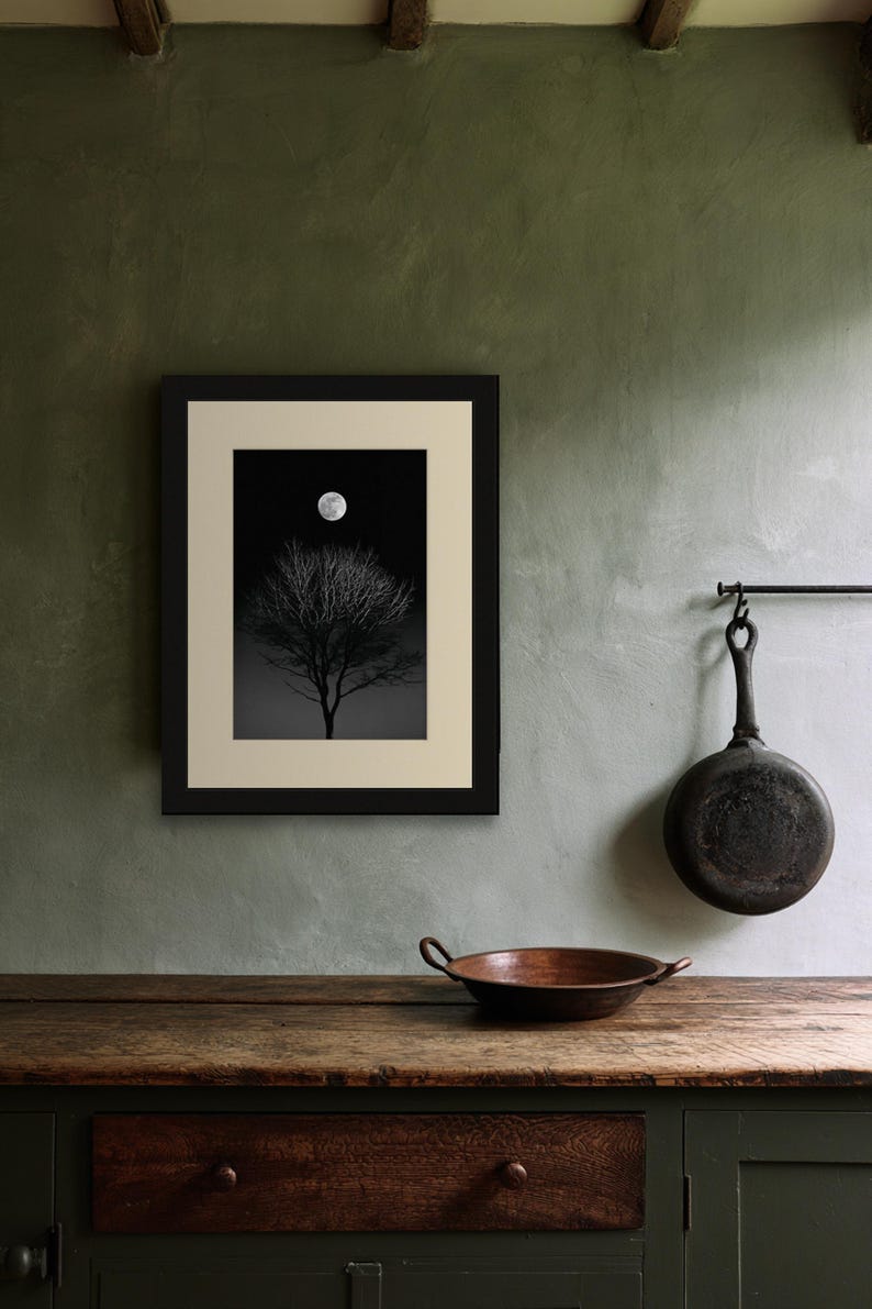 Full Moon Behind Oak Tree Print, Moody Night Sky Wall Art (Digital Download) image 8