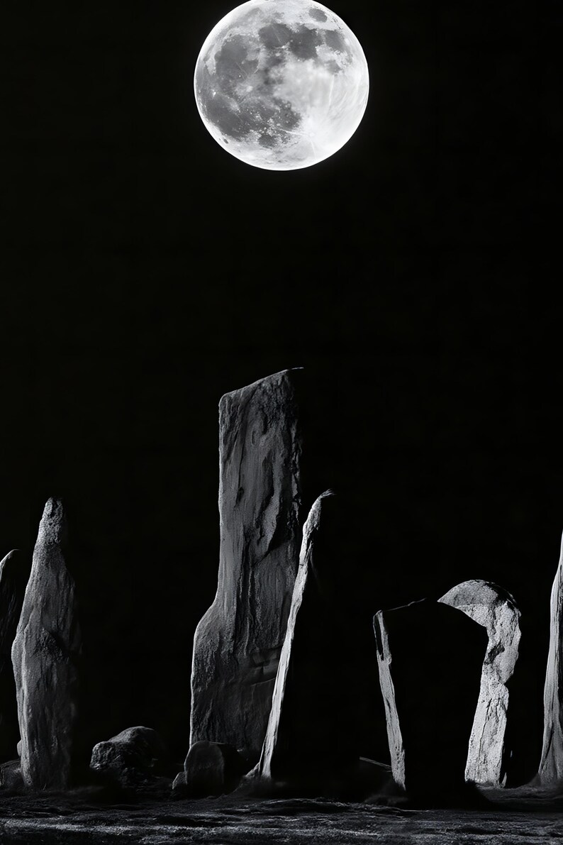 Moon Over Stone Circle Print, Moody Night Sky Wall Art (Digital Download) image 4