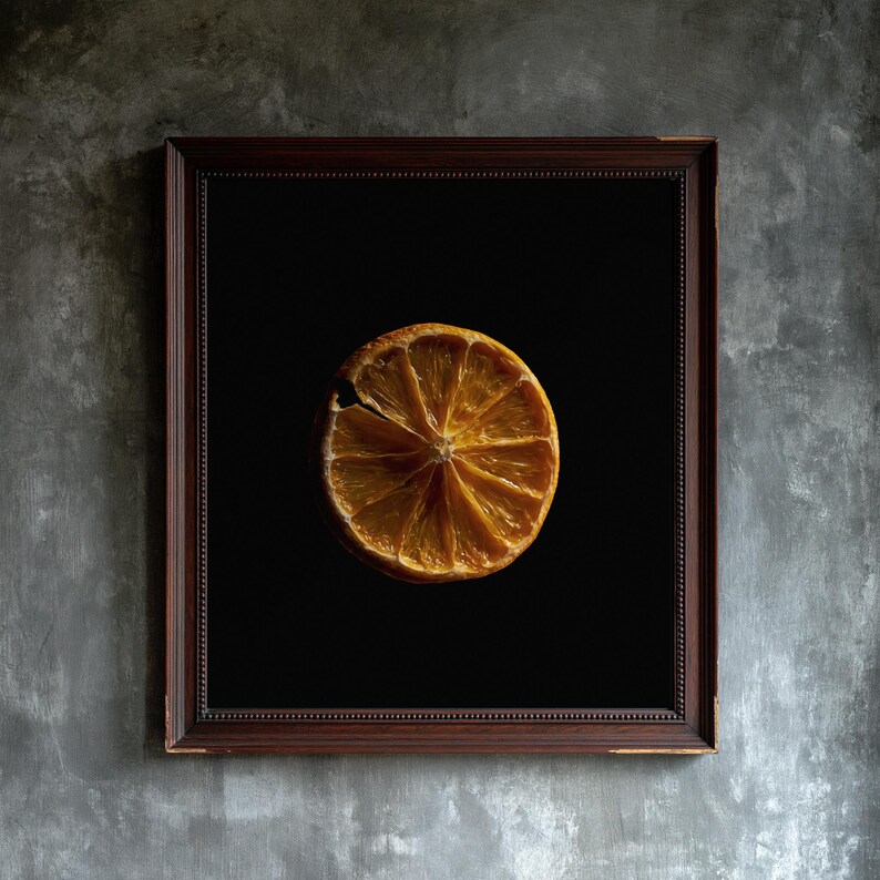 Dried Orange Slice Print, Amber Citrus Art, Dark Kitchen Wall Decor (Digital Download) image 1