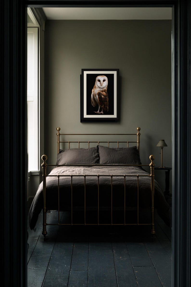 Barn Owl Print, Dark Academia Wall Art, Gothic Cabinet of Curiosities Decor, Digital Download image 3