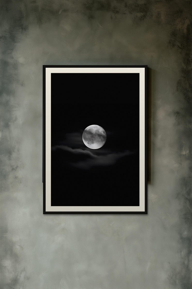 Moon Through Torn Clouds Print, Moody Night Sky Wall Art (Digital Download) image 10