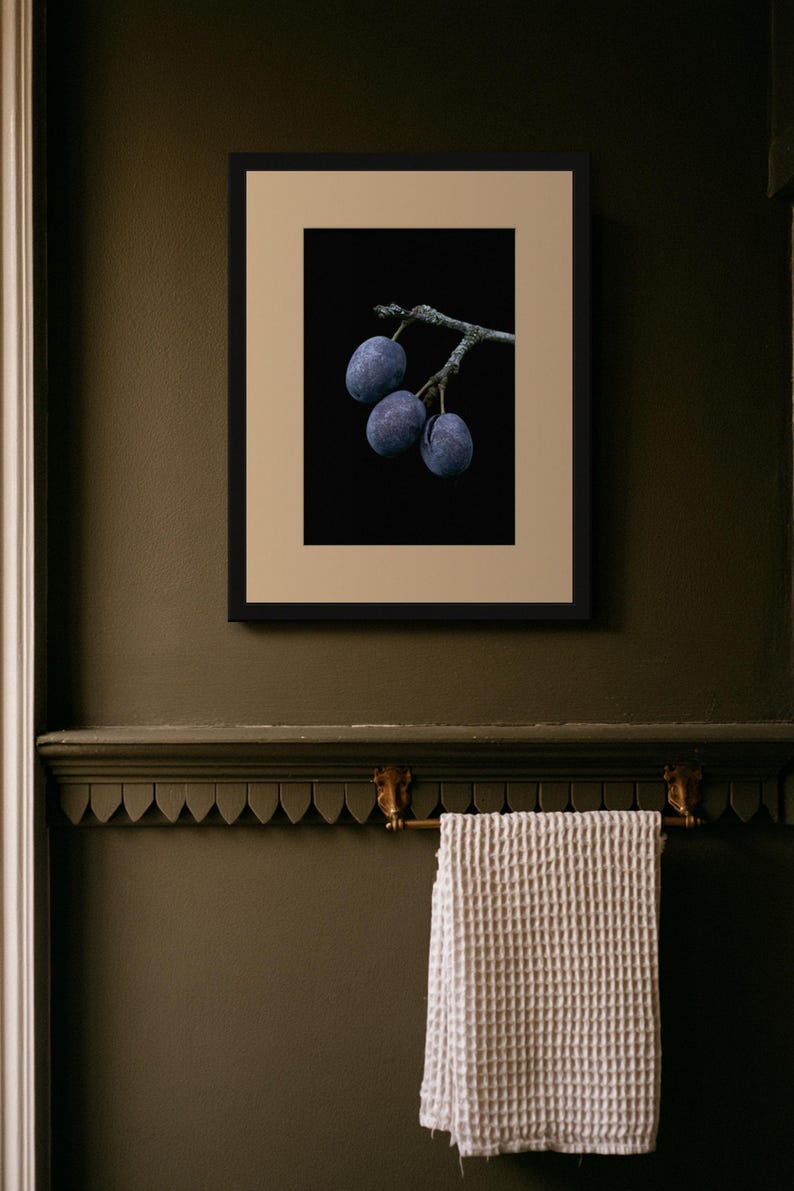 Damson Plums Print, Fruit on Twig Art, Dark Cottagecore Kitchen Art, Plum Blue Printable image 8