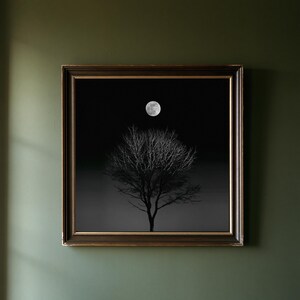 Full Moon Behind Oak Tree Print, Moody Night Sky Wall Art (Digital Download) image 1