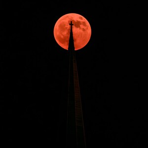 Blood Moon over Church Spire Print, Moody Night Sky Wall Art, Dark Cottagecore Celestial Decor, Digital Download image 12