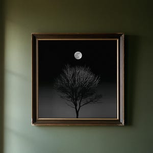 Full Moon Behind Oak Tree Print, Moody Night Sky Wall Art (Digital Download) image 3