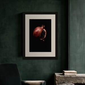 Split Pomegranate Print, Garnet Seed Art, Dark Cottagecore Dining Room Art, Deep Red Printable image 3