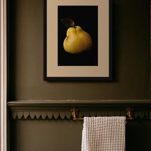 Golden Quince Print, Fruit Still Life Art, Dark Cottagecore Kitchen Art, Mustard Yellow Printable image 8