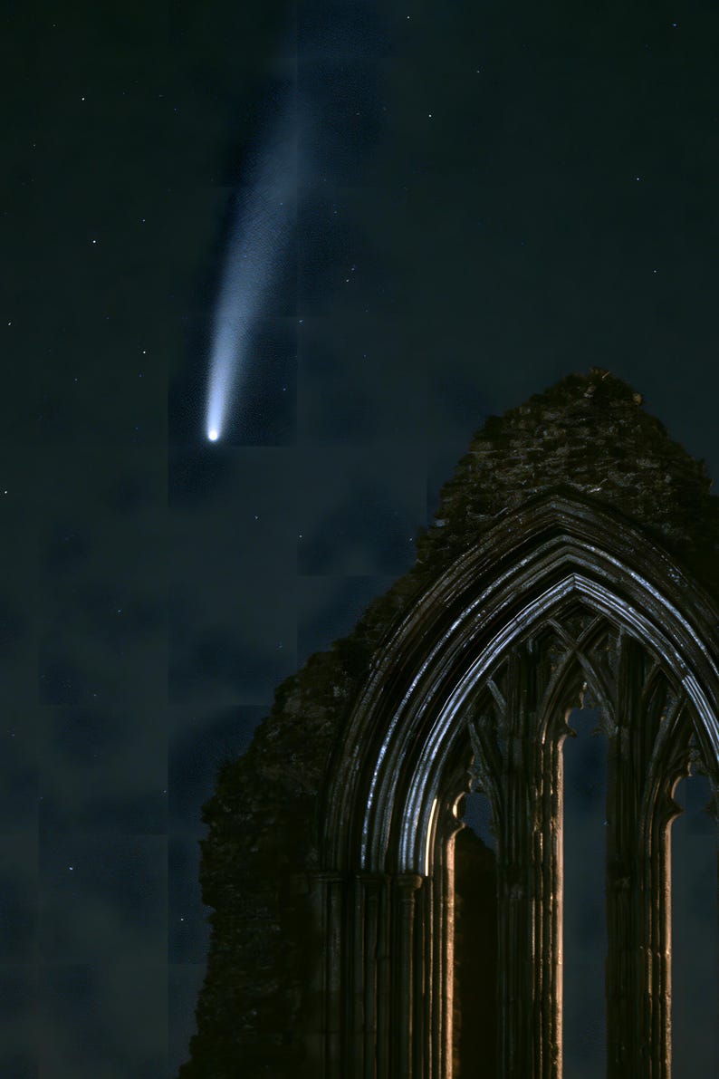 Comet Over Abbey Arch Print, Moody Night Sky, Gothic Celestial Decor (Digital Download) image 4