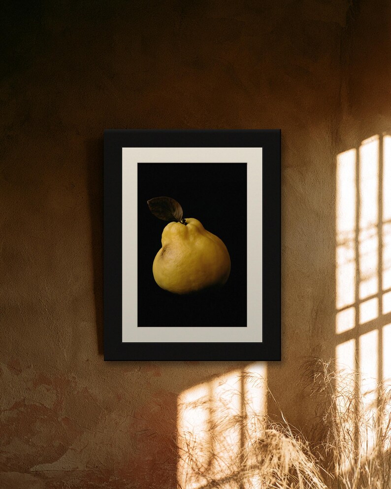Golden Quince Print, Fruit Still Life Art, Dark Cottagecore Kitchen Art, Mustard Yellow Printable image 7
