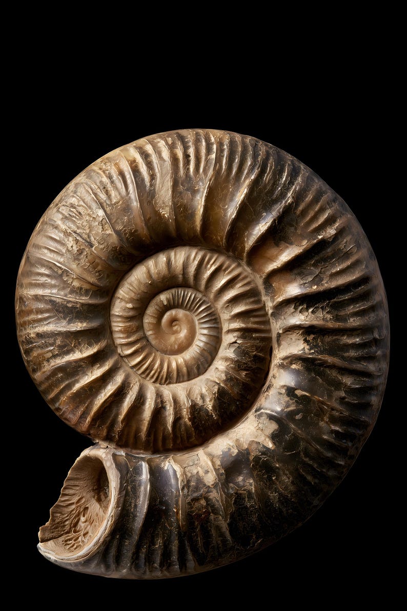 Stampa di un fossile di ammonite a spirale, arte murale dark academia (download digitale) immagine 8