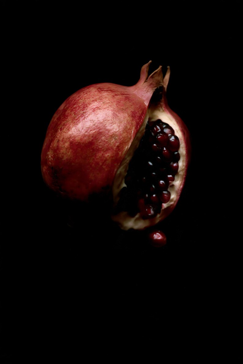 Split Pomegranate Print, Garnet Seed Art, Dark Cottagecore Dining Room Art, Deep Red Printable image 10