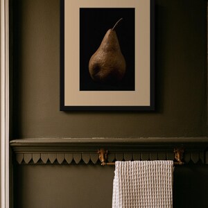 Russet Pear Print, Fruit Still Life Art, Dark Academia Kitchen Art, Brown Moody Printable image 8