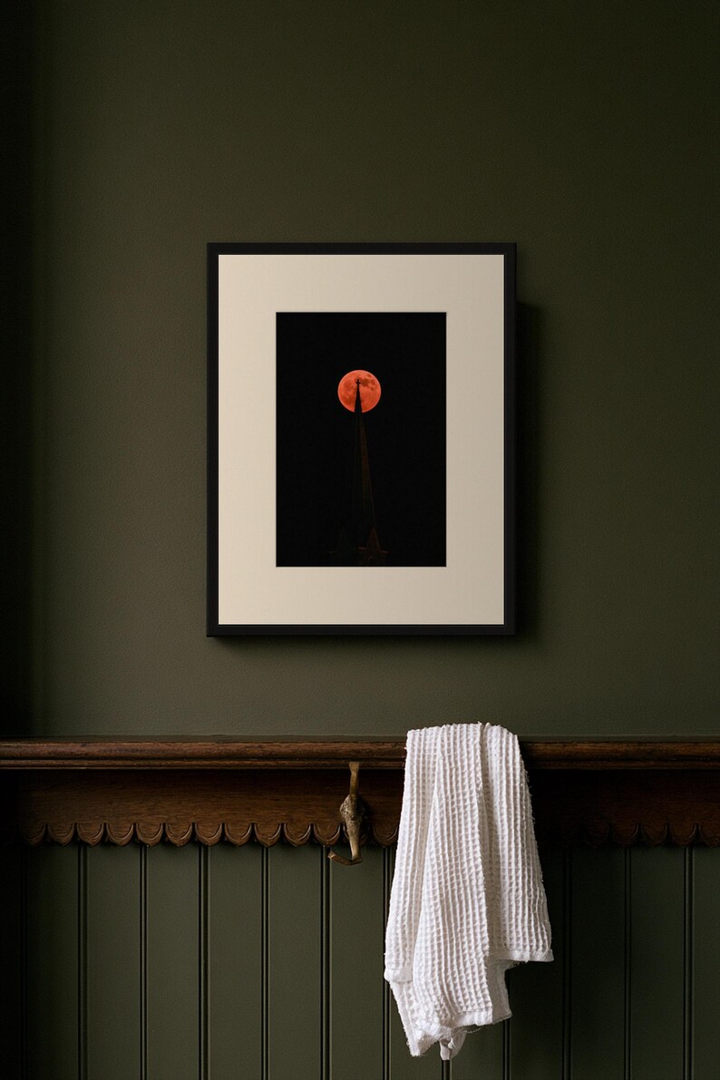 Blood Moon over Church Spire Print, Moody Night Sky Wall Art, Dark Cottagecore Celestial Decor, Digital Download image 9