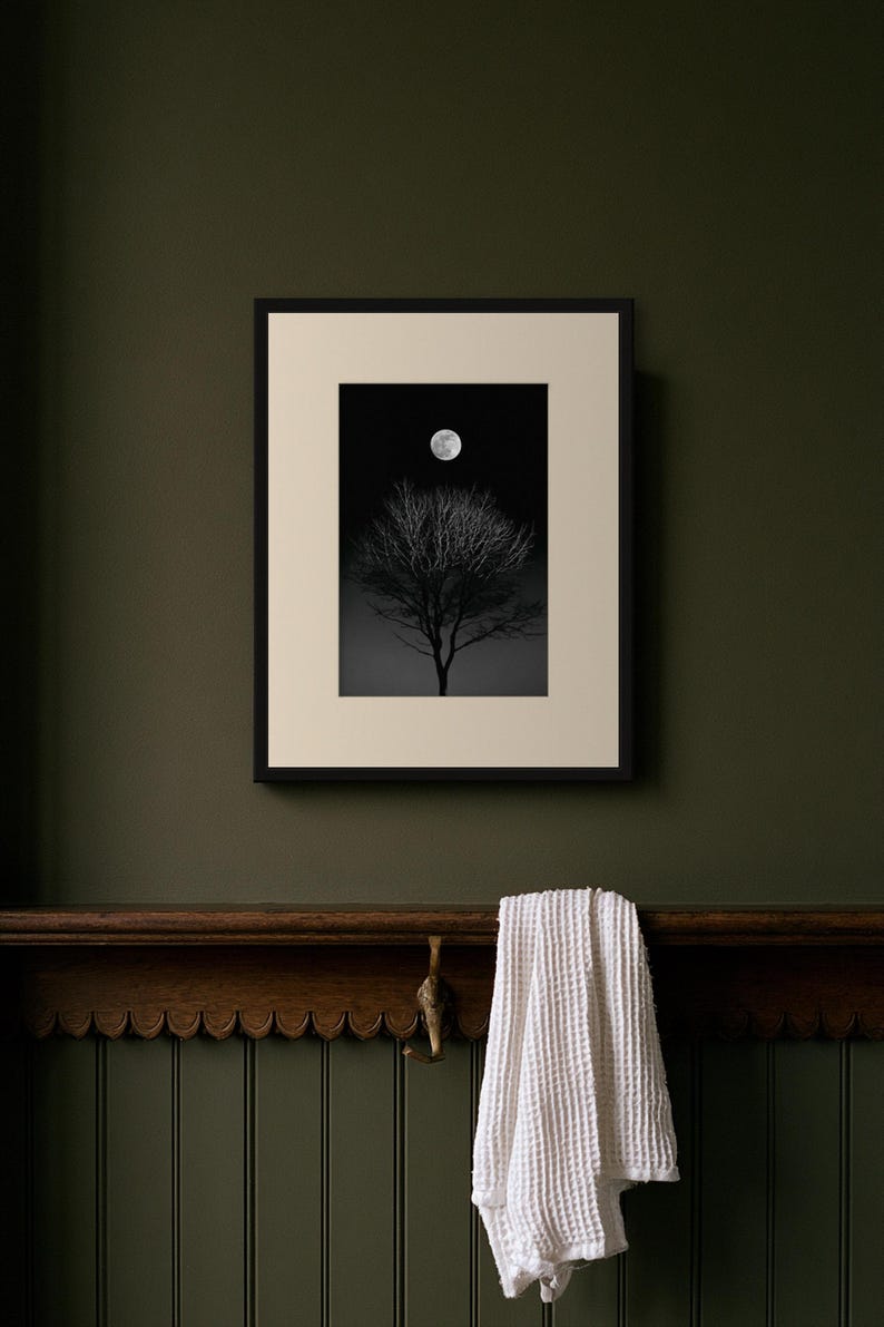 Full Moon Behind Oak Tree Print, Moody Night Sky Wall Art (Digital Download) image 9