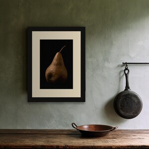Russet Pear Print, Fruit Still Life Art, Dark Academia Kitchen Art, Brown Moody Printable image 6