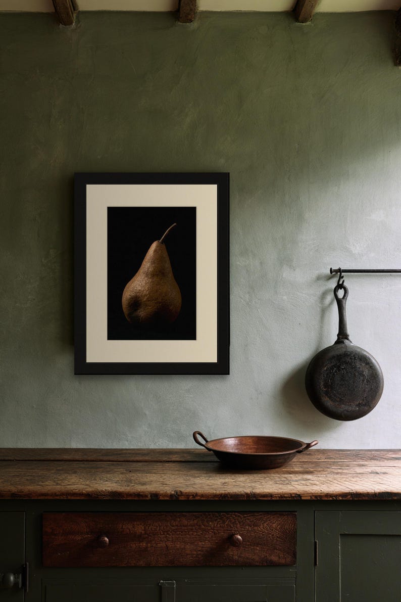 Russet Pear Print, Fruit Still Life Art, Dark Academia Kitchen Art, Brown Moody Printable image 6