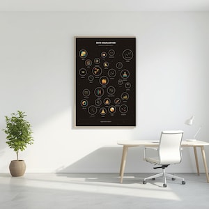 Data Visualization constellation poster framed on a wall in a bright modern minimalist home office