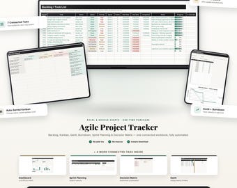 Agile Project Tracker Excel Template | Kanban, Gantt, Burndown (Digital Download)