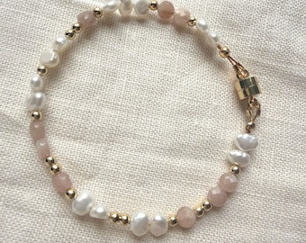 Sunwashed Bracelet: Freshwater Pearl, 18K Gold-Filled Beads, Sumstone Gemstone Jewelry