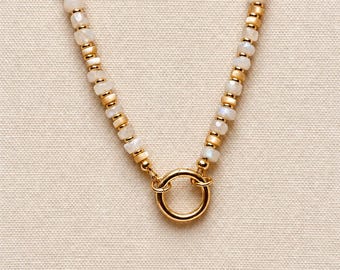 Cove Keepsake Necklace: Custom Charm, Moonstone, Mother of Pearl