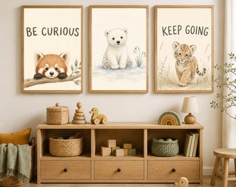 Animal Affirmation Nursery Wall Art Set, Red Panda Polar Bear Tiger Prints, Digital Download