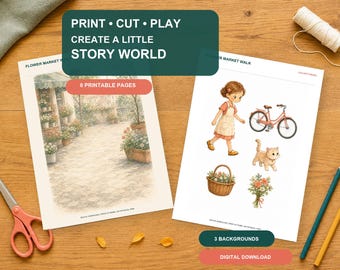 Printable Cut and Play Story Kit for Kids, Pretend Play Set, 8-Page Digital Download