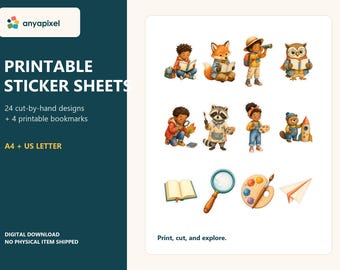 Printable Sticker Sheets for Kids, Cut-by-Hand Designs (Digital Download)