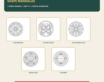 Kids Mandala Coloring Pages | 5 Simple Designs | Ages 7-9 (Digital Download)