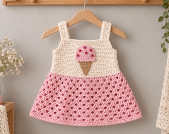 Ice Cream Pinafore Dress Crochet Pattern, Baby Summer Outfit (PDF)