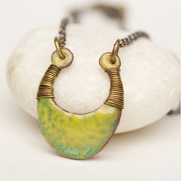 Enamelled pendant blue, yellow, greens - Demeter range