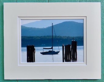 Sailboat & Piers Matted Photo