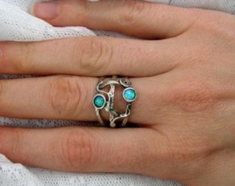 Opal ring. Sterling silver ring. Silver opal ring. Wide silver ring. Open work opal ring. (sr-9912-1301). opal jewelry