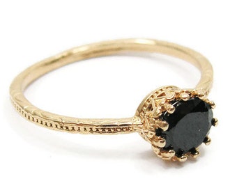 Gold ring. Black gem ring. Gold cz ring. Dainty ring. Dainty gold ring. Black ring. Stackable ring, stacking ring, gold jewelry, gift ideas