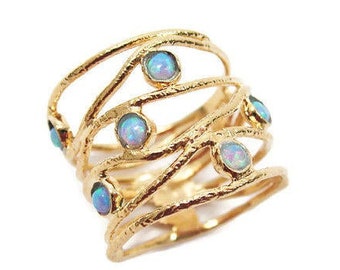 Gold opal pearls ring. Opal ring. Opal gold ring. Wide ring. Wide gold ring. Wide opal pearls ring. Opal jewelry. Gift for