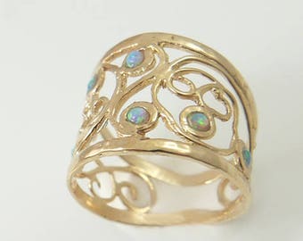 Anillo ópalo. Anillo de oro con ópalo. Anillo ancho. Anillo de ópalo de oro. Anillo ancho de oro. Anillo ancho de ópalo. Anillo de oro ondulado. Anillo de ópalo ondulado. Joyas de ópalo. Regalo para