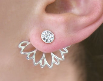 Ear jacket, Silver Swarovsky silver ear jacket, ear climber, silver ear climber, ear jacket, ear pins, earrings, ear crawler, gift for her
