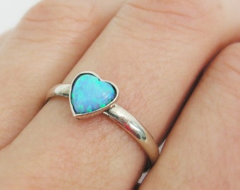 Tiny sterling silver ring. tiny opal heart ring. dainty ring. trendy ring. elegant ring. birthday gift ideas,  gift for her, opal jewelry