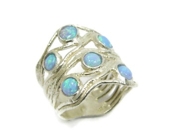 Sterling silver ring. Waves opals ring. Opal ring. Silver ring. birthday gift, gift for bff girlfriend sister, opal jewelry (sr-9946-1390)