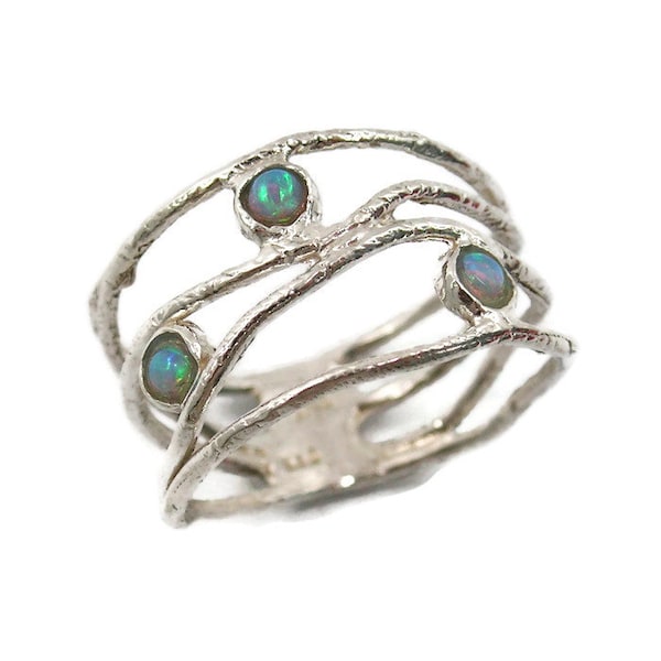 Opal ring . silver opal ring . silver Wave ring . Opal jewelry . Silver ring . Wide silver ring . Opal silver ring. Wide opal ring