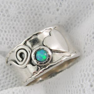 Opal band. Sterling silver opal ring. Heart swirl ring. Opal ring. birthday gift for sister bff wife girlfriend, opal jewelry  (sr-9566-513)