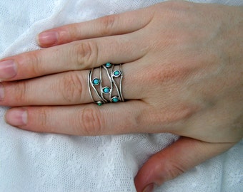 Opal Ring. Breiter Sterling Silber Ring. Silber Opal Ring. Silber Opal Ring. Geburtstagsgeschenk für Mutter Schwester Frau, Opal Schmuck. blauer Ring