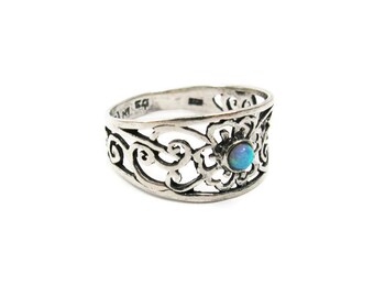 Opal sterling silver ring. floral ring. Silver unique ring. Opal ring. birthday gift, romantic ring, floral ring (sr10044)