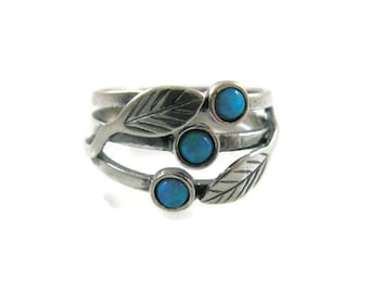 Sterling silver opal ring. Floral ring. Silver ring. Opal ring. Wide floral ring. Wide silver ring. Wide opal ring. Opal jewelry.