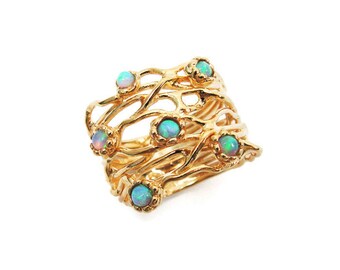 Anillo de oro. Anillo ópalo. Anillo ramas, Anillo ancho. Anillo ancho de oro. Anillo ancho de ópalo. Joyas de oro, anillo de oro con ópalo, regalo para ella (1684)