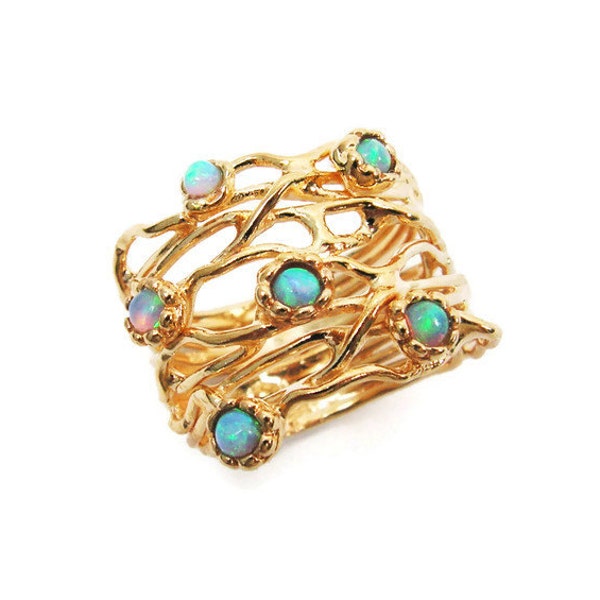 Gold ring. Opal ring. Branches ring, Wide ring. Gold wide ring. Wide opal ring. Gold jewelry, opal gold ring, gift for her (1684)