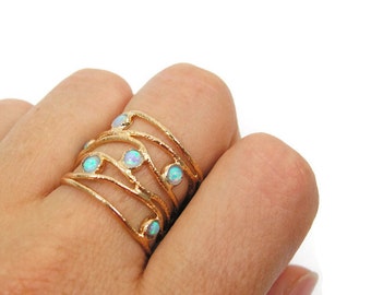 Gold opal ring. Opal ring. Opal gold ring. Wide ring. Wide gold ring. Wide opal ring. Wave gold ring. Wave opal ring. Opal jewelry. Gift for