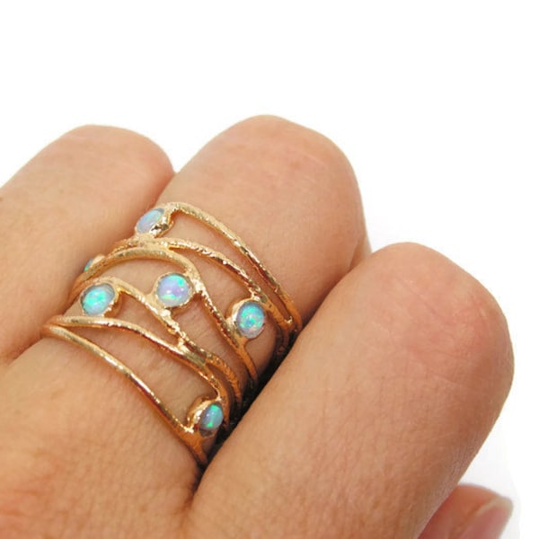 Gold opal ring. Opal ring. Opal gold ring. Wide ring. Wide gold ring. Wide opal ring. Wave gold ring. Wave opal ring. Opal jewelry. Gift for