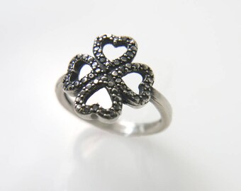 Clover silver ring. Flower ring, Floral, Irish, Luck ring , Four Leaf clover ring, Shamrock ring, clubs ring, four heart ring